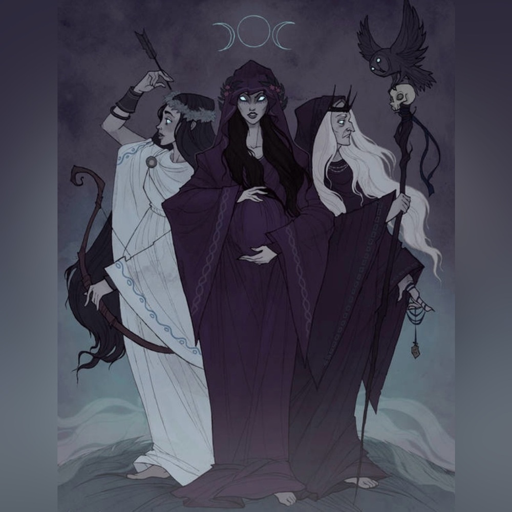 “Maiden, Mother, Crone” Hecate Triple Moon Greek Goddess Magic Cameo Necklace - Picture 3 of 13